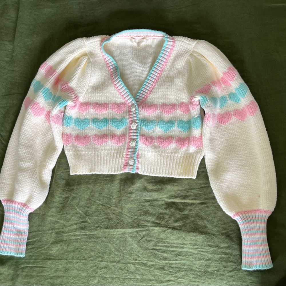 Loveshackfancy iconic heart cardigan, size small.